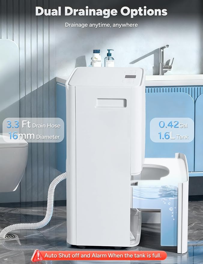 34 Pint Smart Dehumidifier with Drain Hose for Home up to 2500 Sq.Ft | WiFi,App Remote Control, 1.6L Water Tank, 24H Timer,Digital Display, Easy Carry,Ultra-Quiet,Compact,Continuous Drain