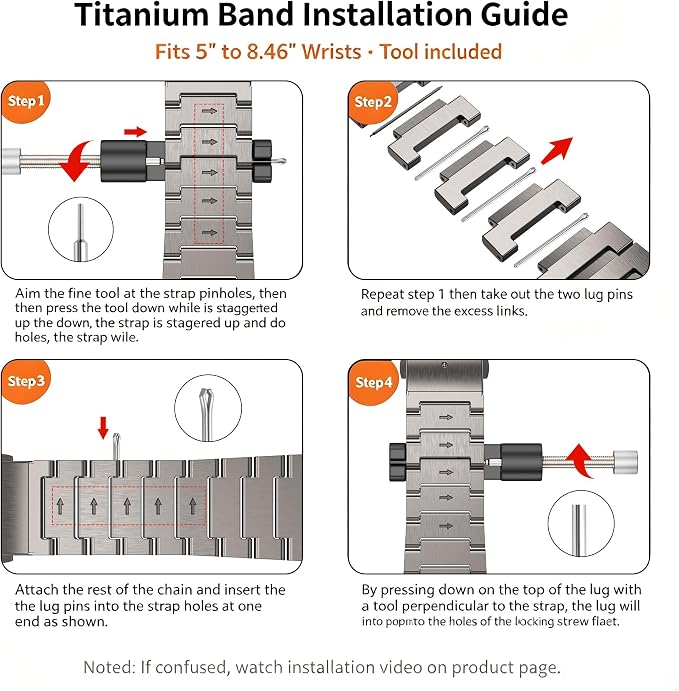 i-Boruly Pure Titanium Band for Apple Watch Ultra 3/2/1 (49mm), Series 11 10 9 8 7 6 5 4 SE (46/45/44mm) - Waterproof Lightweight Metal Strap with Adjustment Tool,Men Durable Business Design (Titanium Color)