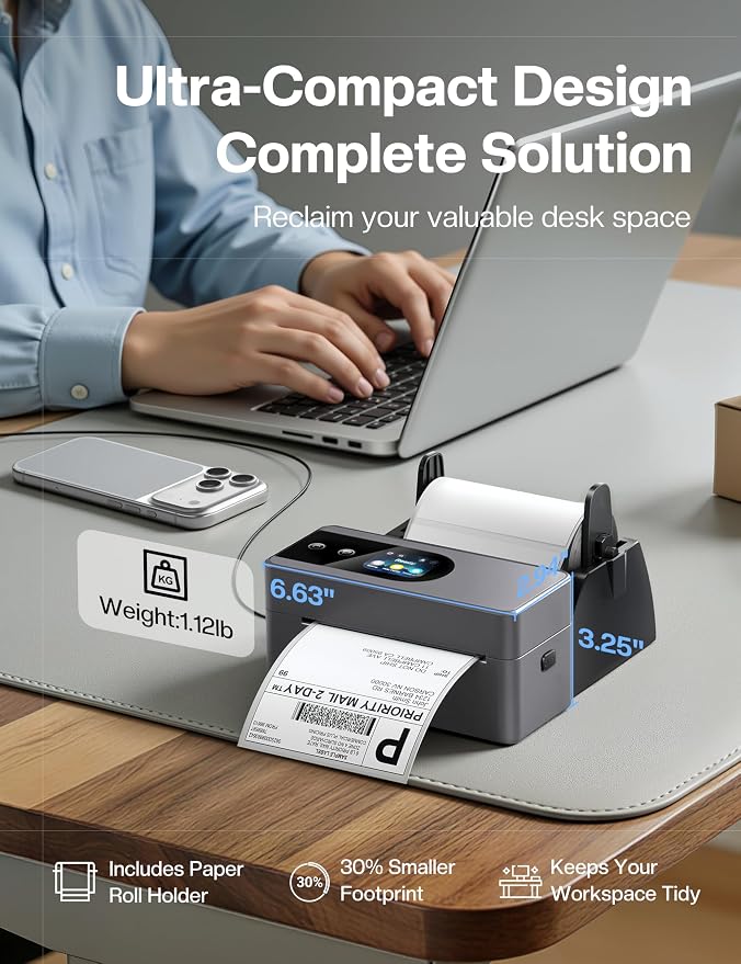 Phomemo 4x6 Shipping Label Printer with Touch Screen, Wireless Bluetooth Thermal Label Printer for Small Business & Packages, Compatible with Amazon Shopify Etsy UPS USPS