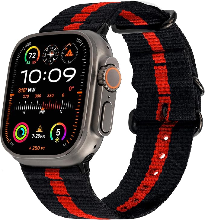 Hiking Trail Nylon Band | The Original Rugged Compatible with Apple Watch Band for Men & Women - Soft, Breathable, Woven Water-Resistant Nylon Mens iWatch Strap | Fits Ultra 2 & Ultra 49mm 46mm 45mm 44mm Series 10 & All Models (Thin Red LIne)
