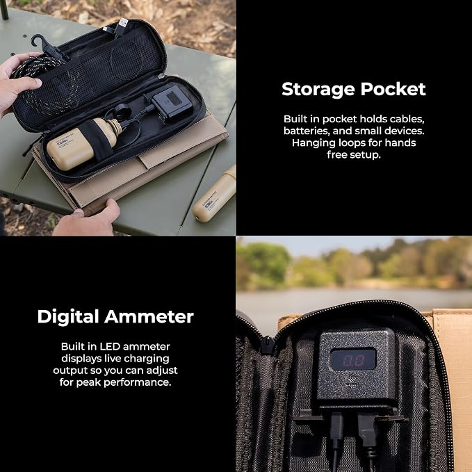 NESTOUT Portable Solar Panel, USB-C and USB-A Ports, 14W Solar Charger for Camping, Water Repellent Ripstop Nylon, Foldable Compact Design, Digital Ammeter, Adjustable Stand, Beige (2 Panel)