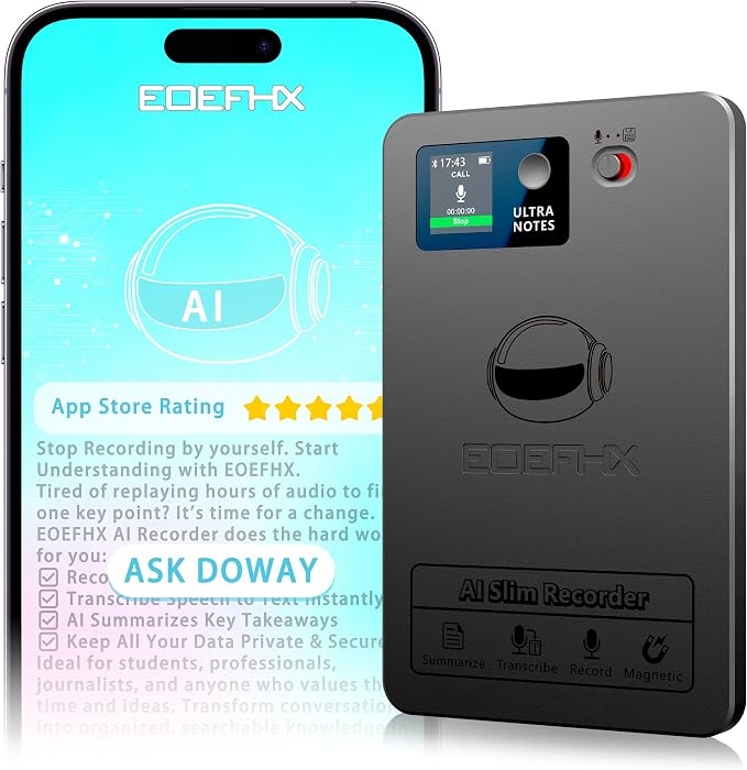 AI Voice Recorder, Transcribe & Summarize with Deep AI Analysis, Support 152 Languages, App Control, AI Noise Cancellation, Upgraded Built-in MagSafe, 64GB Audio Recorder for Meetings, Lectures, Call