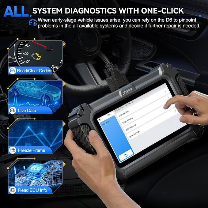 OBD2 Scanner Diagnostic Tool XTOOL D6: All System Scanner for Car with Free Updates, 15 Resets, Throttle Body Relearn, ABS Bleed, FCA AutoAuth & CAN FD, 2026 Upgrade Ver. of XTOOL D5/D5S
