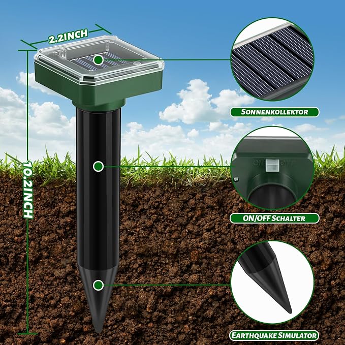 Ultrasonic Mole Repellent 10 Pack Snake Repellent for Yard Solar Powered Sonic Mole Deterrent Pest Control Rodent Repeller Chaser Gopher Vole Trap Outdoor Gopher Ultrasonic for Lawn Garden Repeller
