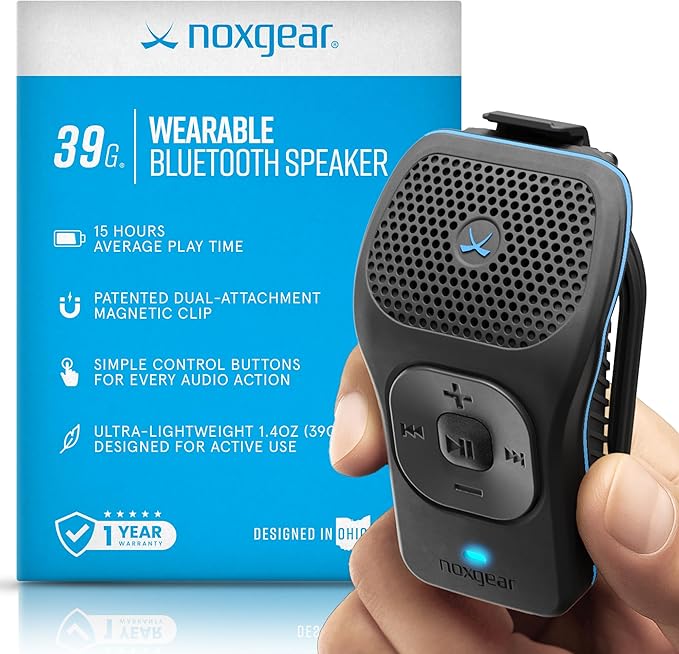 noxgear 39g Wearable Bluetooth Speaker, Magnetic Mini Clip-On EDC Gear, Waterproof Up to 15 Hours Playtime | Clip On Speaker, Wearable Speaker with Microphone, 100ft Range
