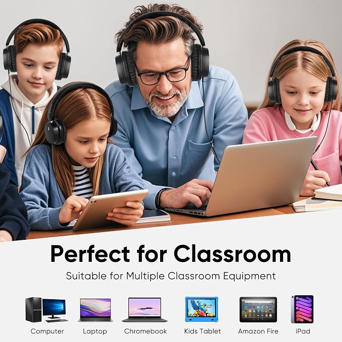 Kids Headphones Bulk 10 Pack for School, HD Mic Stereo Sound Over-Ear Headphones for Classroom, Comfortable Fit, Foldable, 3.5mm Jack Wired Headphones for Kids ipad Tablets Computer Travel