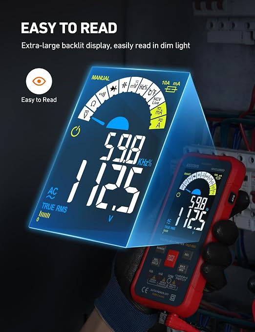 AstroAI Multimeter Tester 10000 Counts TRMS Auto-Ranging Color LCD Screen Digital Volt Meter, Fast Accurately Measures Voltage Current Amp Resistance Continuity Duty-Cycle Capacitance Temperature