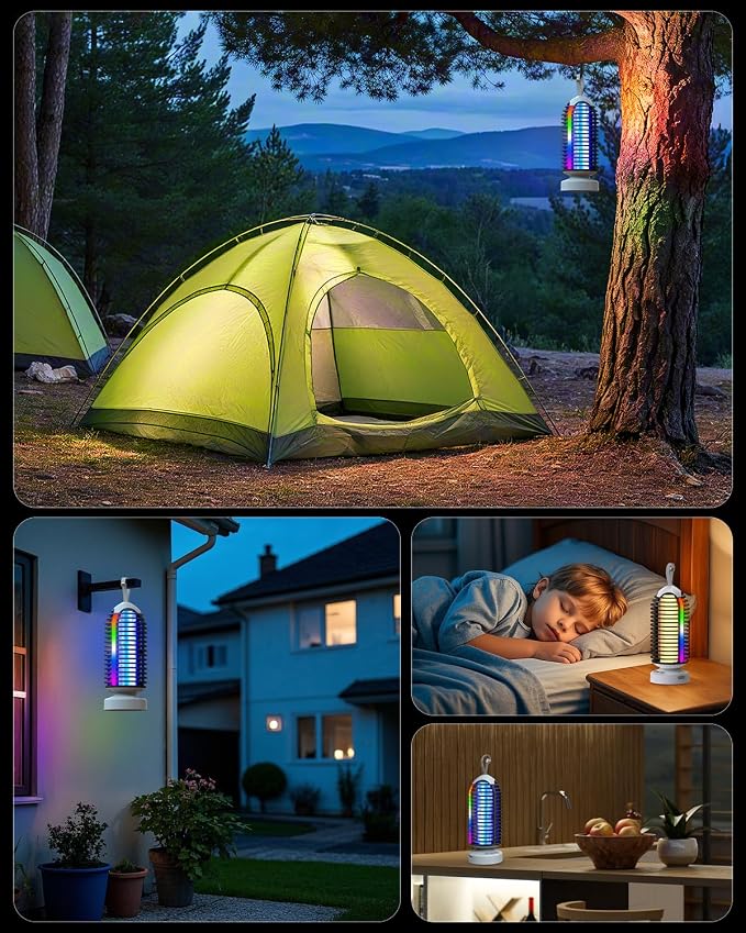 (2 Pack) Bug Zapper Outdoor with Marquee Light, Cordless Mosquito Zapper, 4000mAh Rechargeable Bug Zapper Indoor, Auto On/Off Waterproof Mosquito Trap Fly Zapper for Patio Backyard Kitchen Camping