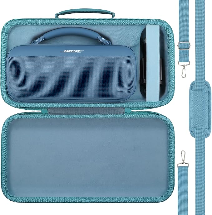 for Bose SoundLink Max Portable Speaker Hard Protective Case, Portable Travel Case Replacement with Shoulder Strap and Handle (Blue Case) - co2CREA