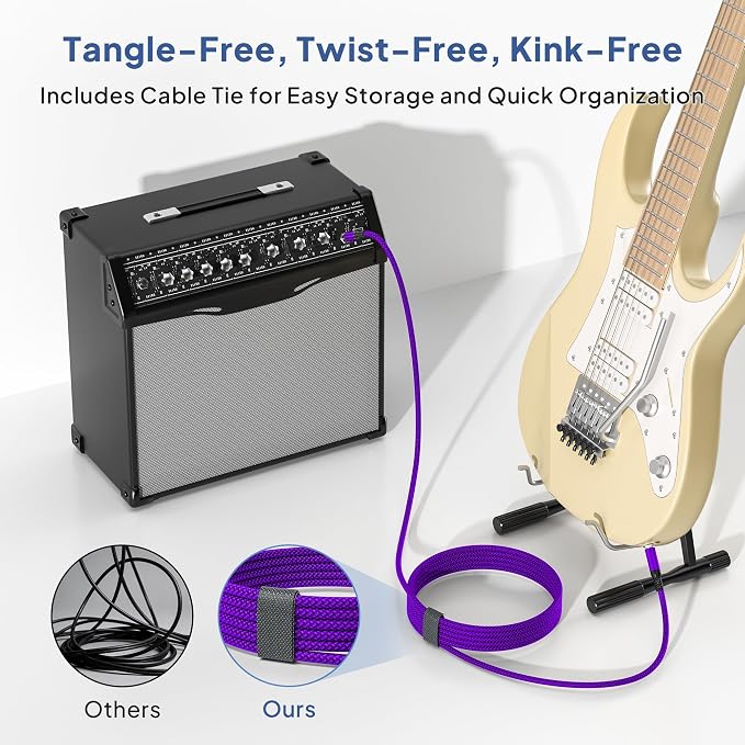Elebase 1/4 Inch TRS Instrument Cable 10ft 2-Pack,Straight 6.35mm Male Jack Stereo Audio Interconnect Cord,6.35 mm Balanced Line for Electric Guitar,Bass,Keyboard,Mixer,Amplifier,Amp,Speaker,Equalizer