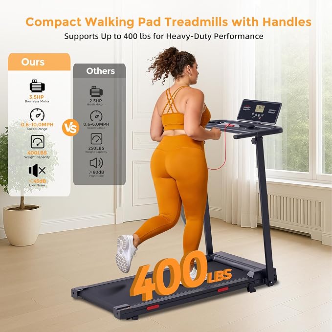 Walking Pad Treadmill with Incline and Handle Bar, 3.0HP Electric Under Desk Treadmill for Home Small Space, 0.6-7.6MPH Portable Mini Exercise Treadmills, 350LBS Capacity