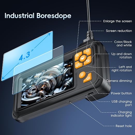 50FT Endoscope Camera with Light, 1080P HD Borescope Inspection Camera with 8 LED Lights, IP67 Waterproof Sewer Tools Snake Camera with 4.3" IPS Screen, 50Feet Semi-Rigid Cable for Father's Day
