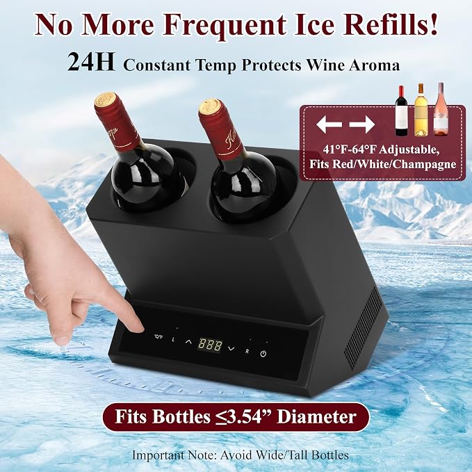 Electric Wine Chiller Double Bottle - Premium 24H Iceless Portable Cooler,Wine Chiller for 750ml Wine/Champagne,Multi-Scene Vino Accessory for Kitchen/Bar/RV - Perfect Gift for Wine Lovers