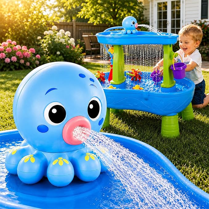 Upgraded Octopus Water Table Pump with Huge Water Output, 3H Non-Stop Fun for Step 2, Rechargeable Water Pump for Water Table, Water Table Accessories for Kids, Toddlers Summer Water Toys (Pump Only）