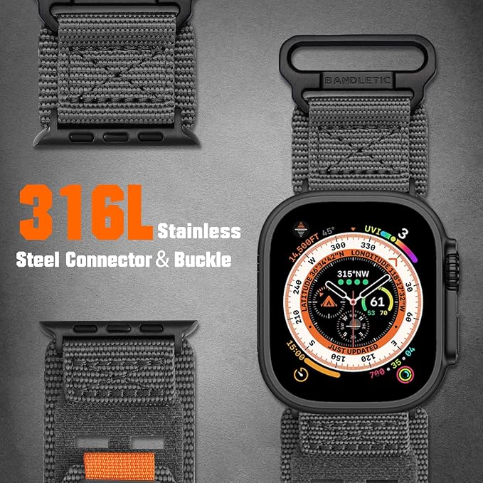 Bandletic Compatible with Apple Watch Ultra 3 Band Men, Wide Tactical Military Nylon Rugged Soft Sport Solo Loop for iWatch 49mm(Ultra 3/2/1),46mm(11/10),45mm(9/8/7),44mm(SE3/SE2/SE/6/5/4),42mm(3/2/1)