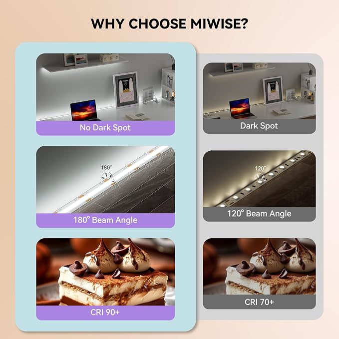 MIWISE COB LED Strip,6000K Daylight White 20ft/6.1m,Dimmable Super Bright 24V LED Strip Light,CRI 90+ Flexible Tape Light with RF Remote Timer Function,for Home/Cabinet/Bedroom DIY Lighting Project