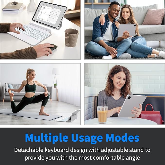 Keyboard Case for iPad Air 11 inch (M3 2025 / M2 2024), Magnetic Detachable Keyboard Case for iPad Pro 11 inch (4th/3rd/2nd/1st Gen) & iPad Air 5th/4th Gen with Backlit Keys, Trackpad (White)