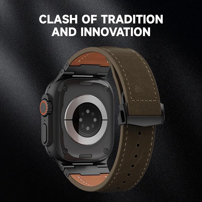 Vintage Genuine Leather Band for Apple Watch Ultra 49mm (2026 Upgrade), Rugged Replacement Strap Compatible with iWatch 46mm 45mm 44mm - for Men Women, Fit Ultra3/2/1, SE 3/2/1, Series11 10/9/8/7/6/5/4