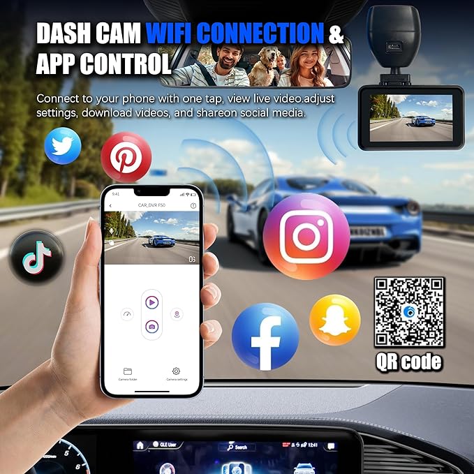 Wireless Dash Cam Front and Rear, 4K +2.5KHD 2-Channel Dashcam, Built - in WiFi GPS, Night Vision, Loop Recording, 24H Parking Mode, G-Sensor and 3” IPS Screen;Memory Card not Included
