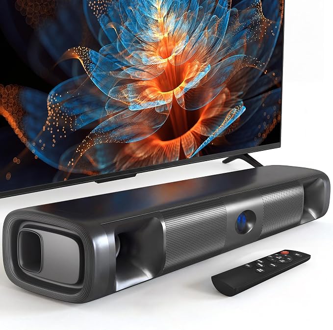 Sound Bar for Smart TV, 60W Bluetooth 5.3 Soundbar with Deep Bass & Clear Voice, Surround Sound with TV ARC/Optical/AUX, Slim 17-Inch Wall Mountable Sound Bar for TV, PC, Gaming & Projectors