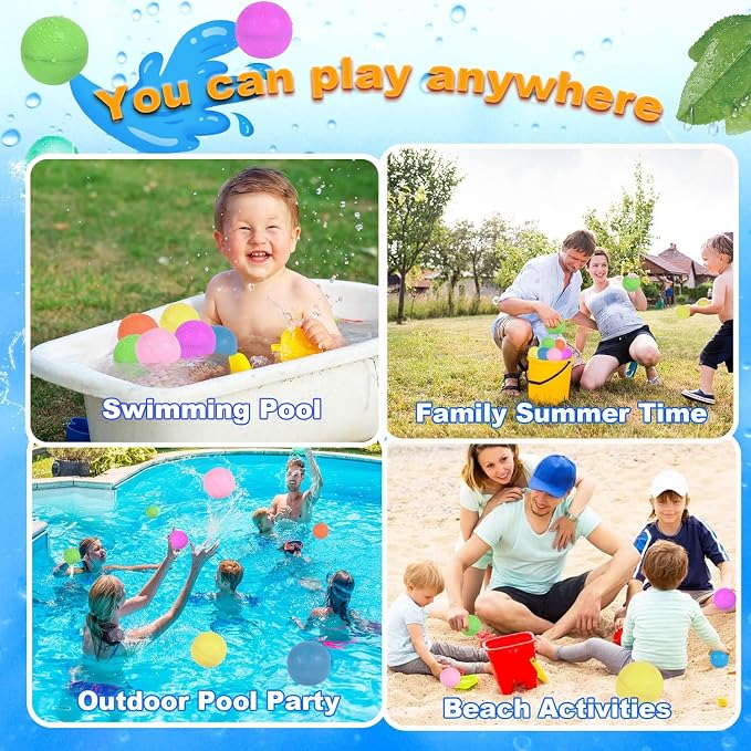 98K Reusable Water Balloons 12 Pcs with Mesh Bag, Pool Beach water Toys for Boys and Girls, Outdoor Summer Toys for Kids Ages 3-12