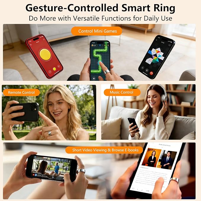 Smart Ring for Women & Men, Health & Fitness Tracker with Heart Rate/Sleep Monitoring/Blood Pressure,5ATM Waterproof,Activity Trackers with Free App,Stylish Fitness Ring Birthday Gift(Size 11, Silver)