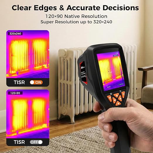 Handheld Thermal Imaging Camera 320×240 Super Resolution, 25HZ Refresh Rate, High/Low Temp Alarm, 8H Battery Life for Water Leak Detection, Hidden Moisture and Home Inspection
