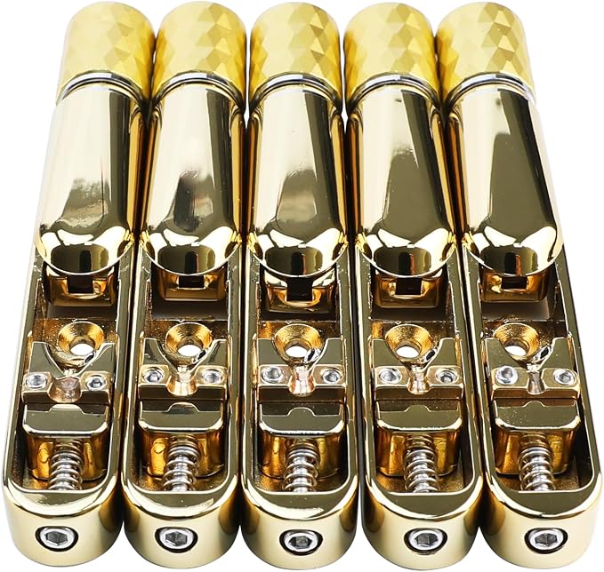 Pack of 5 Individual Single Tubular Fixed Bridge 5 String Electric Bass Bridge for Headless 5-string Bass Replacement Parts Gold