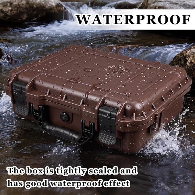 Relaxweex 1 Pcs Waterproof Hard Case with DIY Customizable Foam Insert Portable Protective Case with Knife for Camera Drones Equipments Tools Test Instruments (Brown,11.3 x 8.7 x 4.2 Inch)