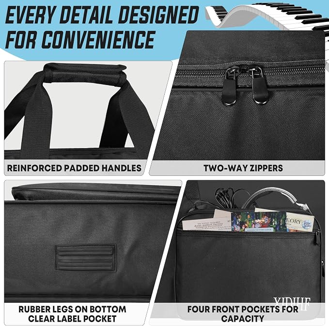 49 Key Keyboard Gig Bag 10mm Padded Full Protection with Adjustable Straps, 4 Pockets for Accessories, Electric Piano Case (33.8''x13.8''x4.3'')