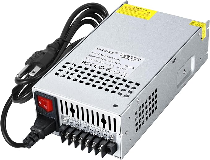 MEISHILE 60V 20A 1200W Switching Power Supply Adapter AC to DC Transformer Converter for LED Driver Strip Light Lamp, Machine, 120V 110V to 60Volt 5A 8A 10A 15A 16Amp