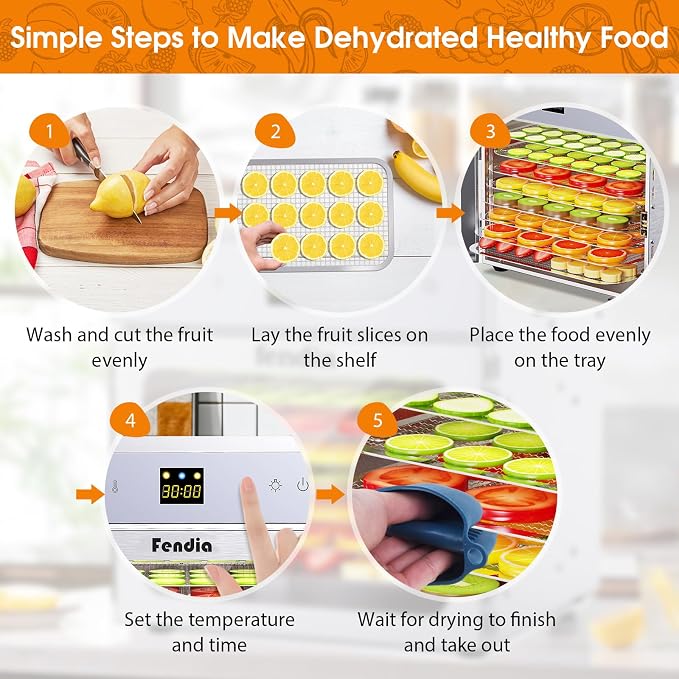 Dehydrators for Jerky, 8 Stainless Steel Trays, 600W Fruit Dehydrator, 24H Timer and 190°F Temperature Control, Overheat Protection, Food Dryer for Jerky, Herbs, Fruit, Dog Treats