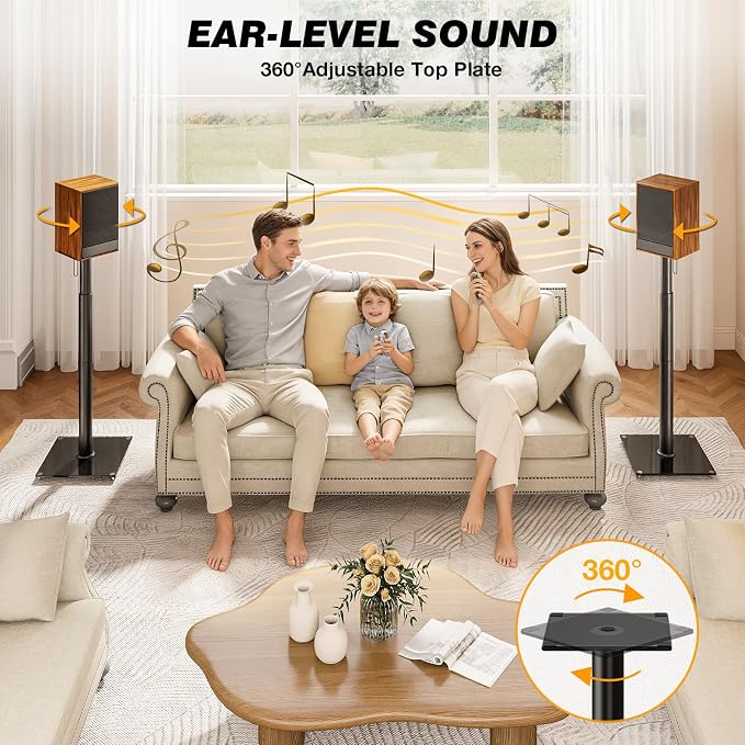 5Rcom Universal Speaker Stands with 360° Swivel, Height Adjustable Bookshelf Speakers Stand from 32" to 43", Speaker Stands Pair to 11 lbs Per Stand for Satellite and Studio
