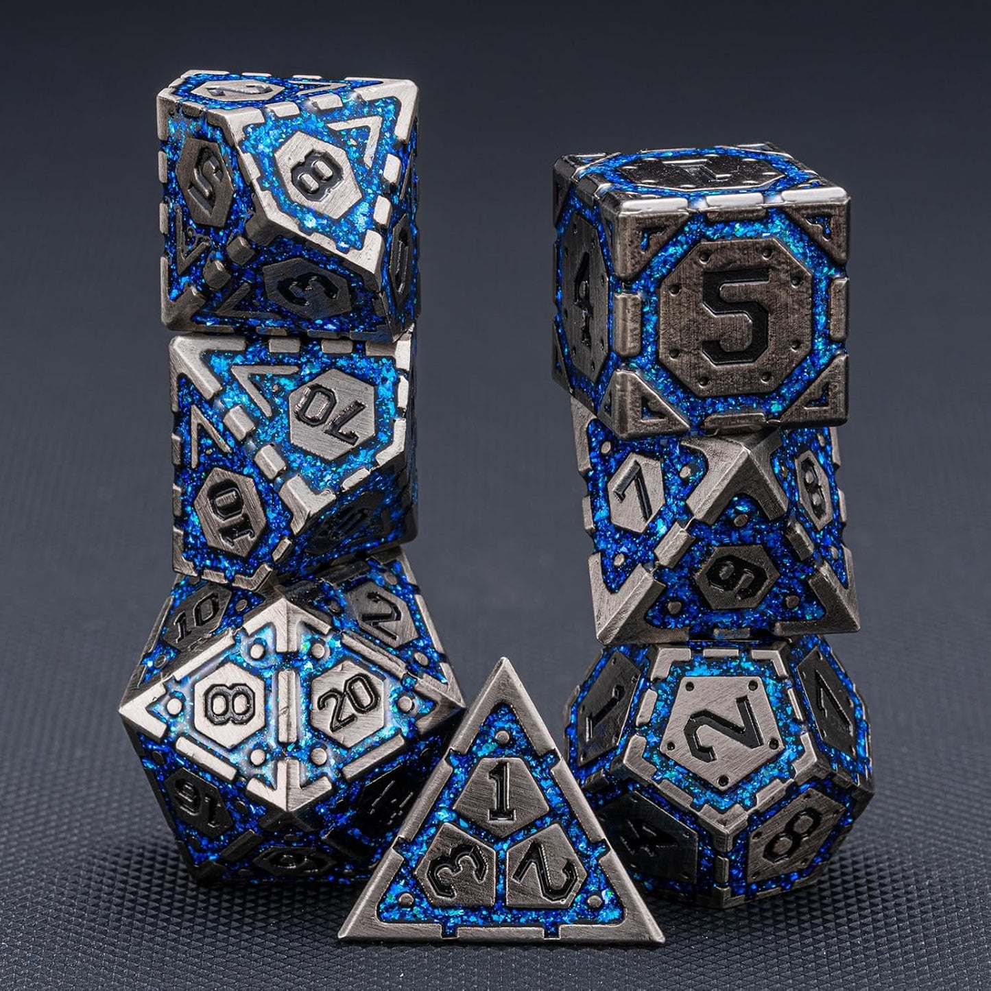 DND Metal Dice Set, Polyhedral Dice Set for RPG D&D Dice with Cracks Dungeons and Dragons Dice Set for RPG TTRPG D&D Die with Gift Case(Antique Nickel Blue)