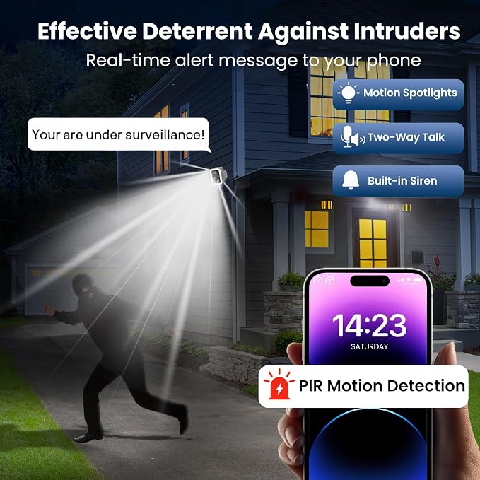 【2 Pack】Security Cameras Wireless Outdoor, No Subscription Outdoor Cameras Wireless for Home Security, Integrated Spotlight & Siren, Human Motion Detection, Support 5G & 2.4GHz WiFi, IP66 Weatherproof