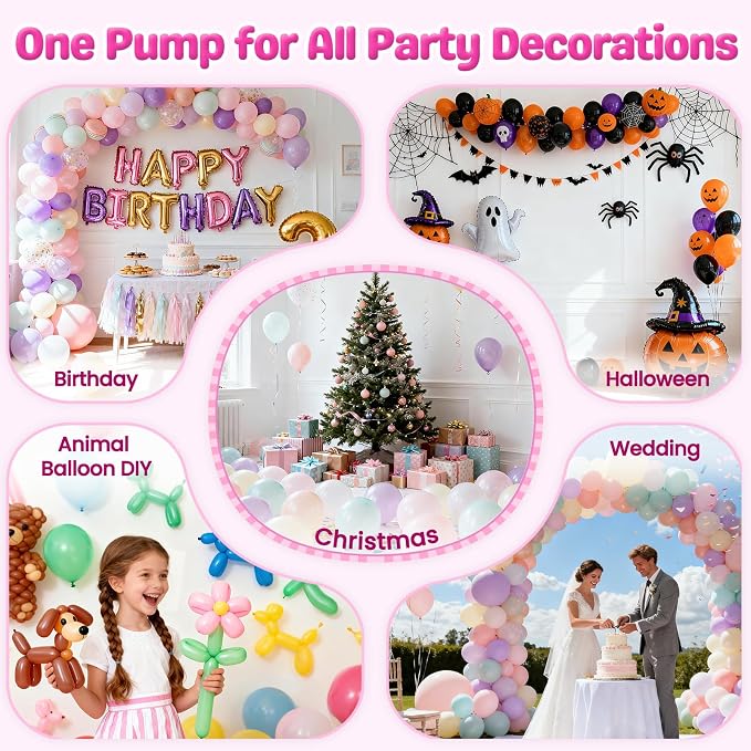 Keaibuding Electric Balloon Pump, 4-in-1 Balloon Blower with Triple Inflating Ports for All Balloons, Air Pump for Sports Balls, Inflator& Deflator for Inflatables (Dust-Proof Storage Bag Included)