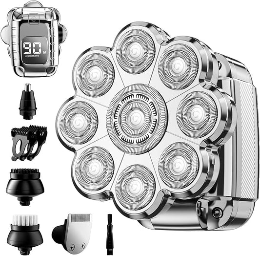Head Shaver for Bald Men,2024 Upgrade 9-in-1 Men’s Electric Shaver Bald Head Shaver for Men,Electric Razor for Bald Men IPX7 Waterproof Rotary Shaver Grooming Kit with LED Display