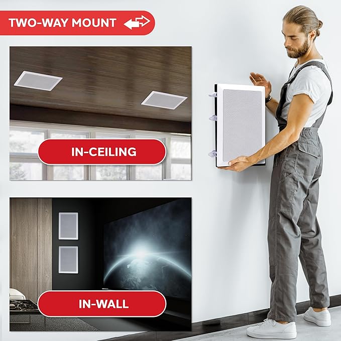 Pyle Two Way Stereo Sound Speaker - Dual Professional Audio Speakers System - In Wall / In Ceiling White Mount Flush, 6.5" Midbass, 1/2 Inch Polymer Tweeter - Indoor Home Theater - Pyle PDIW65 (Pair)