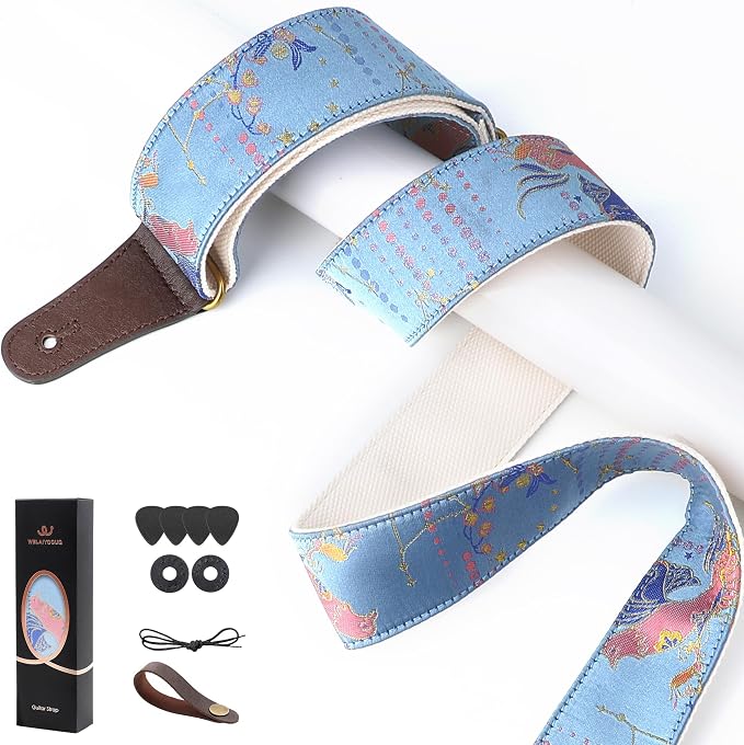 Guitar Strap, Embroidery Jacquard Adjustable Guitar Straps for Acoustic/Bass/Electric Guitar, Includes Guitar Pick, Strap Button and Strap Lock, Constellation Gift (Libra)