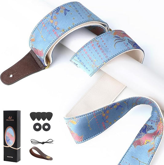 Guitar Strap, Embroidery Jacquard Adjustable Guitar Straps for Acoustic/Bass/Electric Guitar, Includes Guitar Pick, Strap Button and Strap Lock, Constellation Gift (Libra)