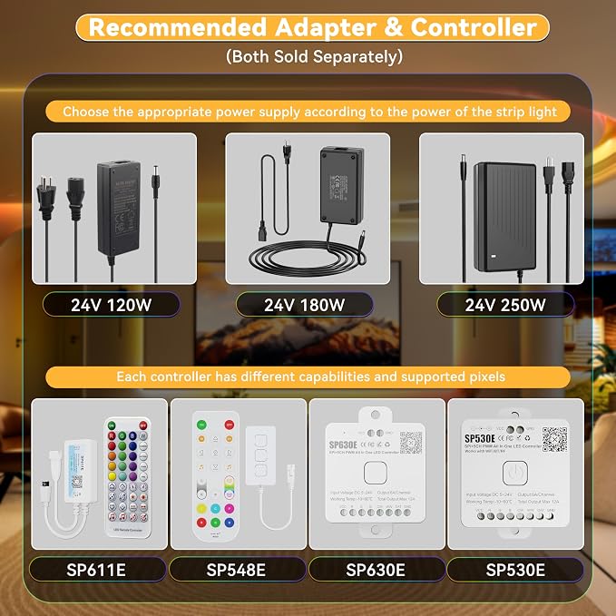 PAUTIX RGB Smart IC COB LED Strip Light Addressable 24ft/7.5m,UL-Listed DC24V Color Flowing Strip Light Multicolor Flexible Tape Lights for TV,Bedroom,Party DIY Decoration(Without Controller&Adapter)