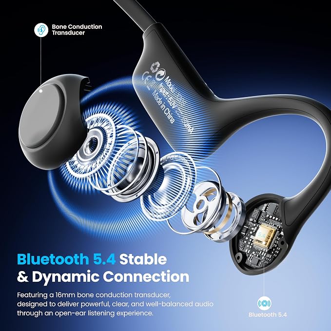 Bone Conduction Headphones, 22g Ultra-Lightweight Open-Ear Sport Headset with Mic, Bluetooth 6.0, 10H Battery, IP55 Waterproof Workout Earphones for Running, Cycling & Gym