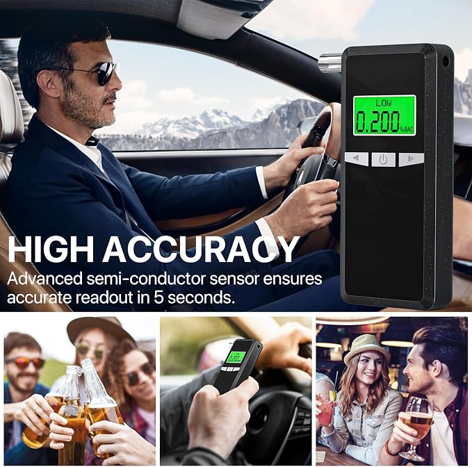 Breathalyzer,2026 Upgraded Alcohol Tester with Blue LCD Digital Display,Portable Alcohol Tester for Home or Party Use with 10 Mouthpieces