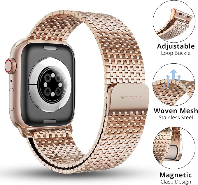 LULULOOK Band Compatible with Apple Watch 49/46/45/44/42/41/40/38mm, Stainless Steel Milanese Mesh Loop Magnetic Clasp iWatch Band for Apple Watch Ultra 3/2 Ultra Series 10 9 8 7 6 5 4 3 2 1 SE2 SE