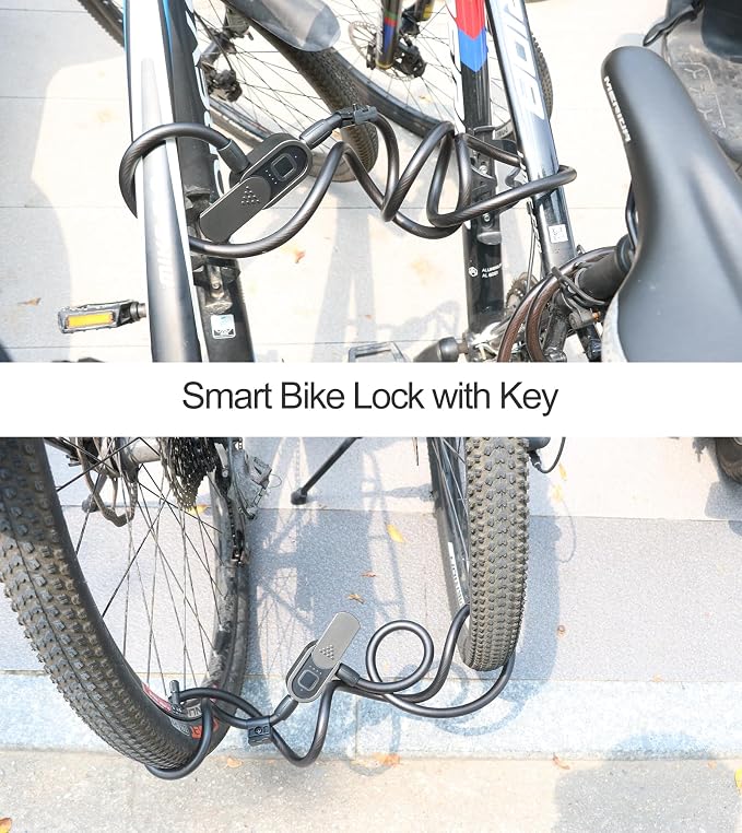 Fingerprint Bike Cable Lock, eLinkSmart 59'' Waterproof Heavy Duty Electric Smart Cable Lock with Key App iWatch Unlock for Bicycle Scooter Motorcycle Door Fence Gate Phone