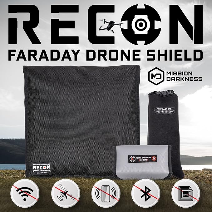 Mission Darkness Recon Faraday Drone Shield // Military-Grade RF Shielding for Drones UAVs Electronics Mobile Devices // Digital Forensics Signal Isolation Anti-tracking Travel Protection Bag