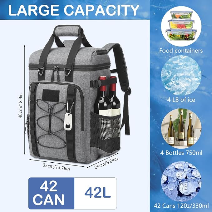 Tactical Cooler Backpack - 42 Cans Backpack Coolers Insulated Leak Proof for Men & Women, Soft Cooler Insulated Backpack for Lunch, Work, Camping, Hiking, Picnic, Beach & Travel