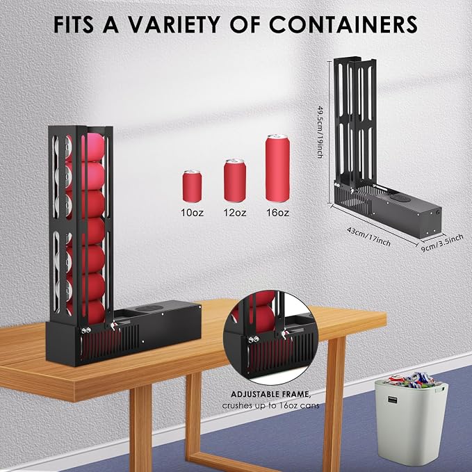 YOTAN Electric Can Crusher, 8oz 12oz 16oz Automatic Aluminum Can Crusher, Can Fill 8 Cans at a Time, Automatic Can Eject, Heavy Duty Can Crushers for Recycling Aluminum Seltzer, Cola, Beer Cans