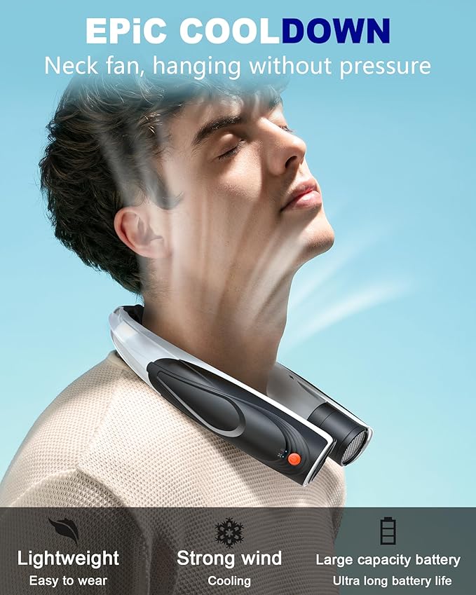 Portable Neck Fan - 6000mAh Rechargeable Personal Fan with 6 Speeds, 360° Cooling Surround Airflow, 20H Long Battery Life Hands-Free Wearable Fan for Outdoor Travel, Office, and Sports