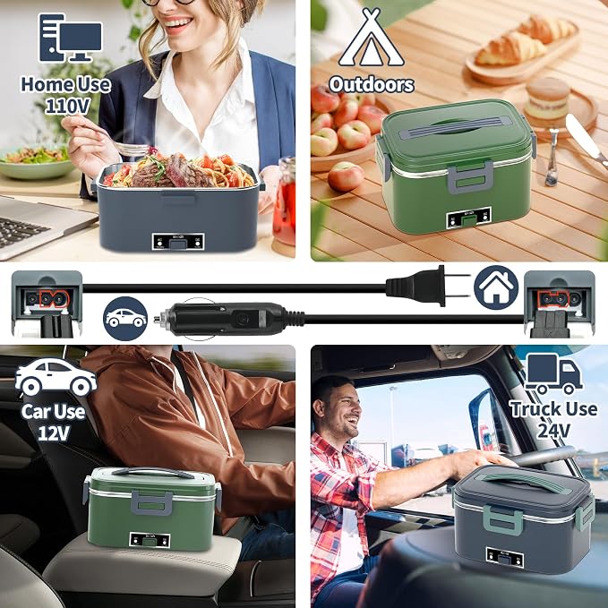 IFENROL Electric Heated Lunch Box for Adults with 1.8L Container, ON/OFF Power Switch & 0.6L Double Layer, Portable 100W 3-IN-1 Fast Heating Food Warmer for Men, 12V/24V/110V for Car Truck Office